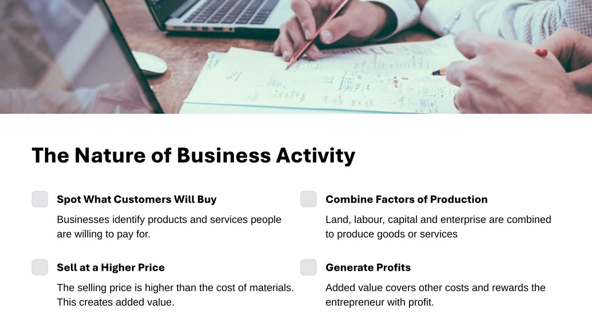 Slide from lesson 1.1 of Cambridge IGCSE Business 0264
