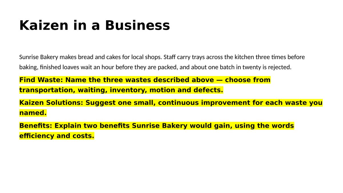 Slide from lesson 4.1 of Cambridge IGCSE Business 0264: Production of Goods and Services