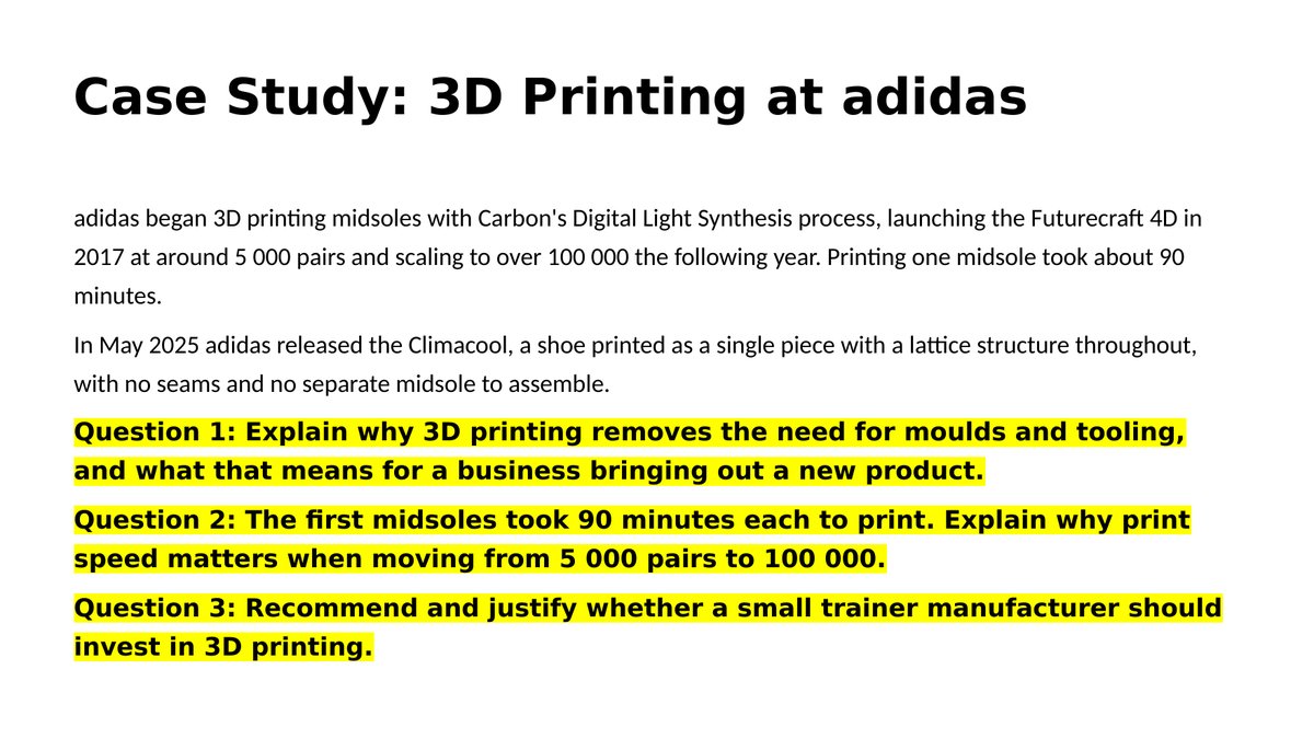 Slide from lesson 4.2 of Cambridge IGCSE Business 0264: Technology and Production
